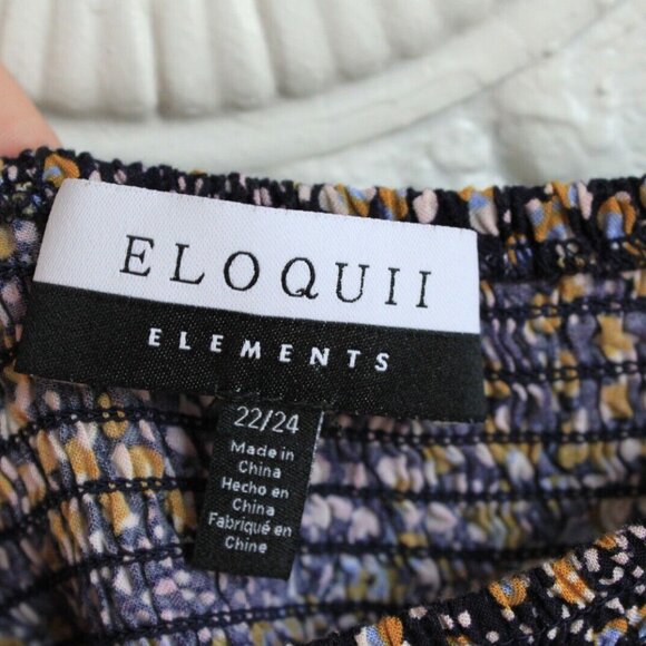 ELOQUII Elements Plus Size Mixed Dot Print Midi Dress with Smocked Bodice 22/24 - Picture 6 of 9